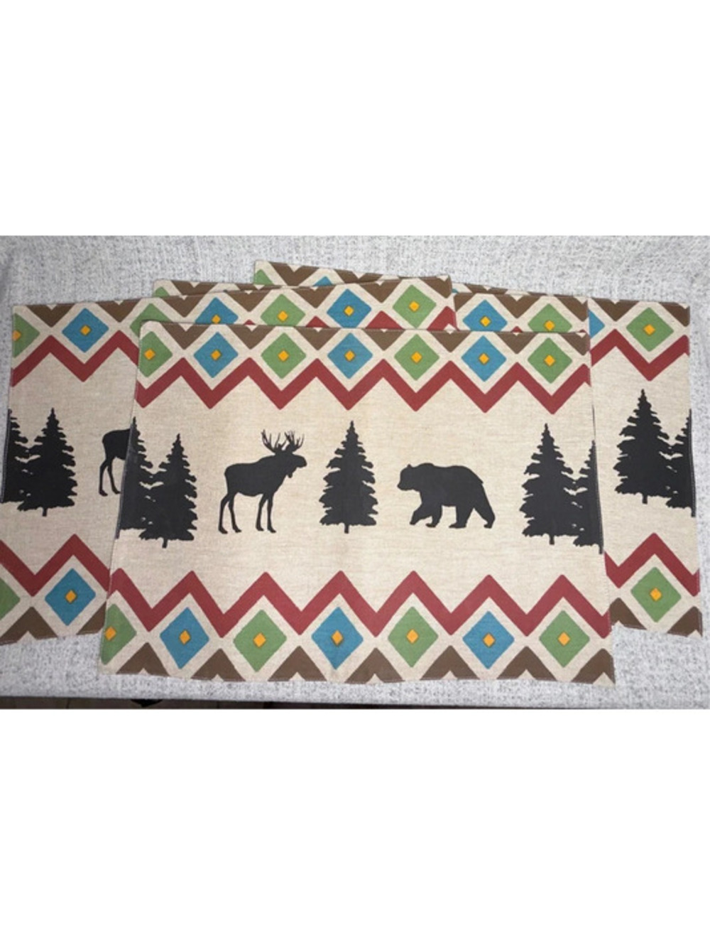New Set of 4 Kay Dee Lake Lodge Placemats 13x19 Cotton Bear Moose Cabin Decor